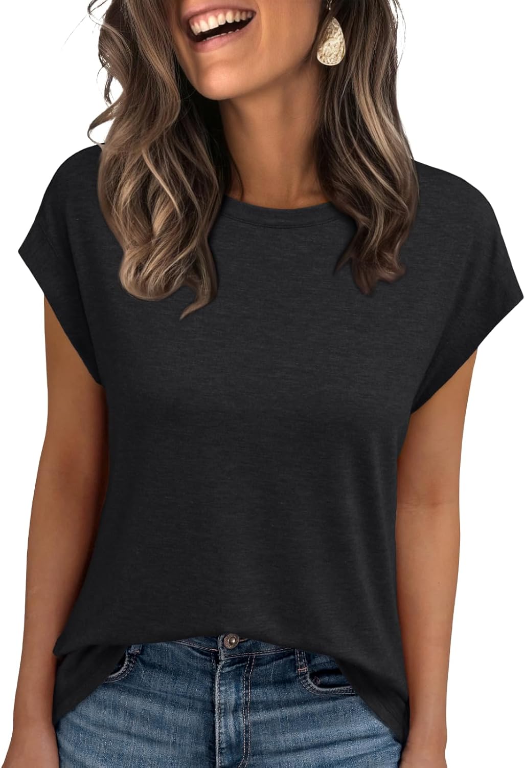 AUTOMET Womens Cap Sleeve Summer Tops T Shirts Business Casual Dressy Spring Fashion Outfits Cute Trendy Clothes 2025